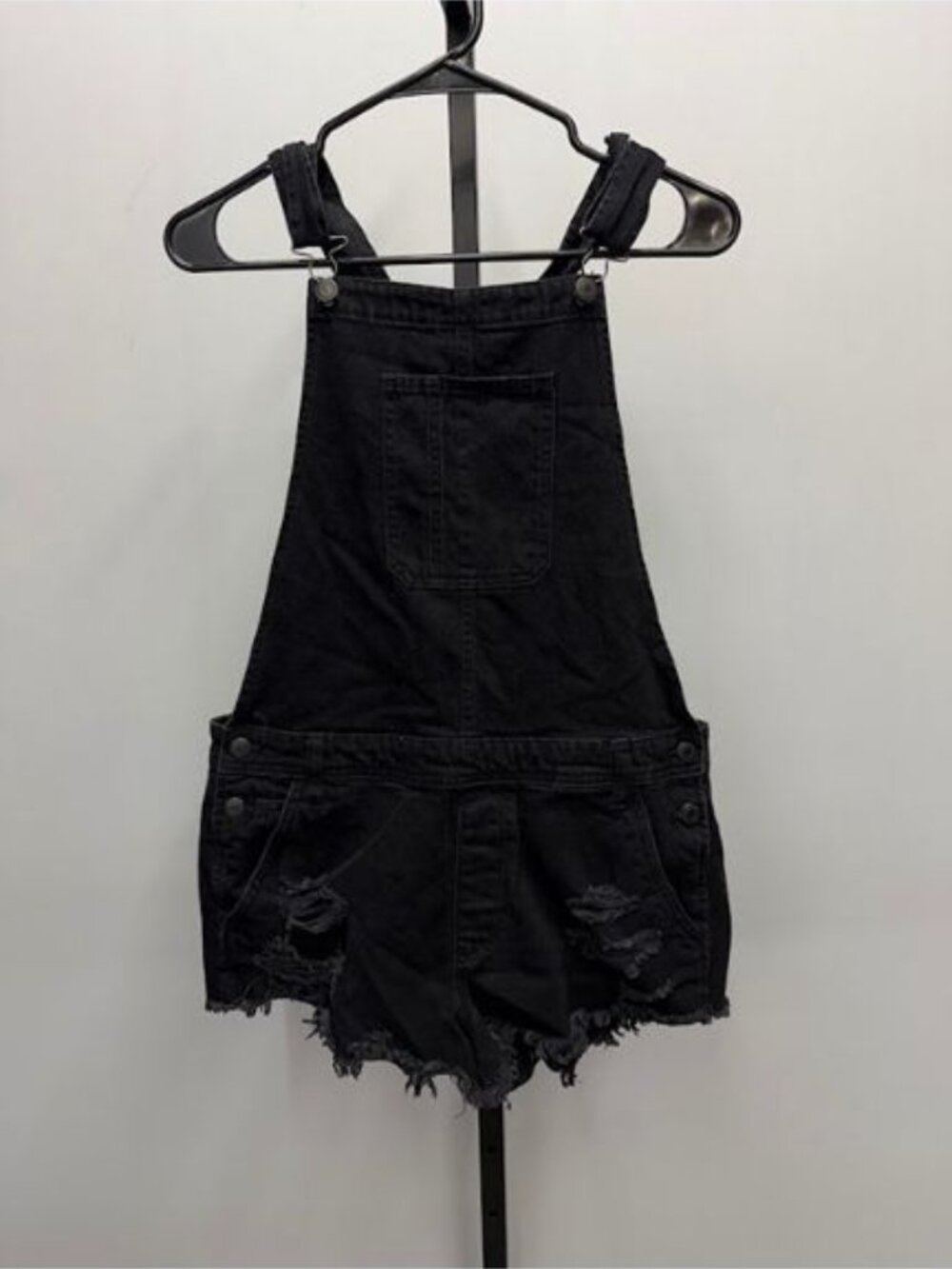 American Eagle Black Distressed Raw Hem Denim Short Overalls
